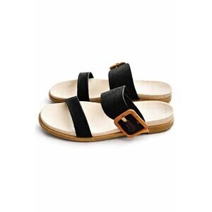 Dolce Vita Black Woven Slide Sandals Buckle Detail Size 8 NWT NWOB